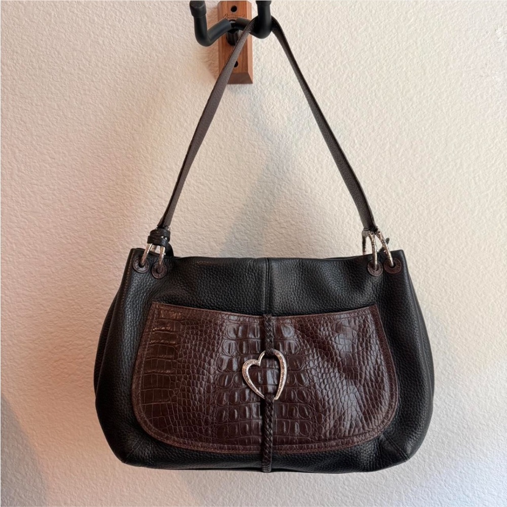Brighton Black and Brown Croc-Embossed Shoulder Bag